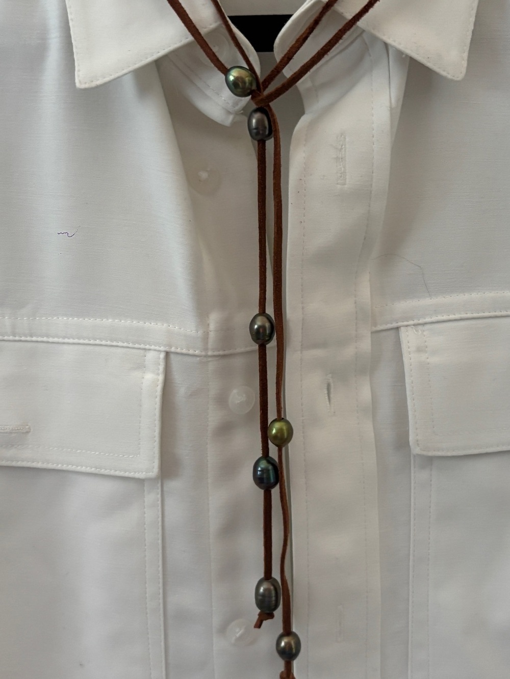 Genuine Tahitian Pearl Suede Lariat Necklace - Picture 3 of 6